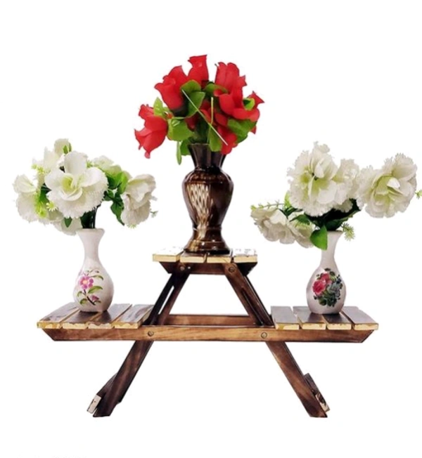 Wooden Multipurpose Folding Pots & Planters Stand With 3 Rack - Free Size, Wooden, Folding, Pack of1